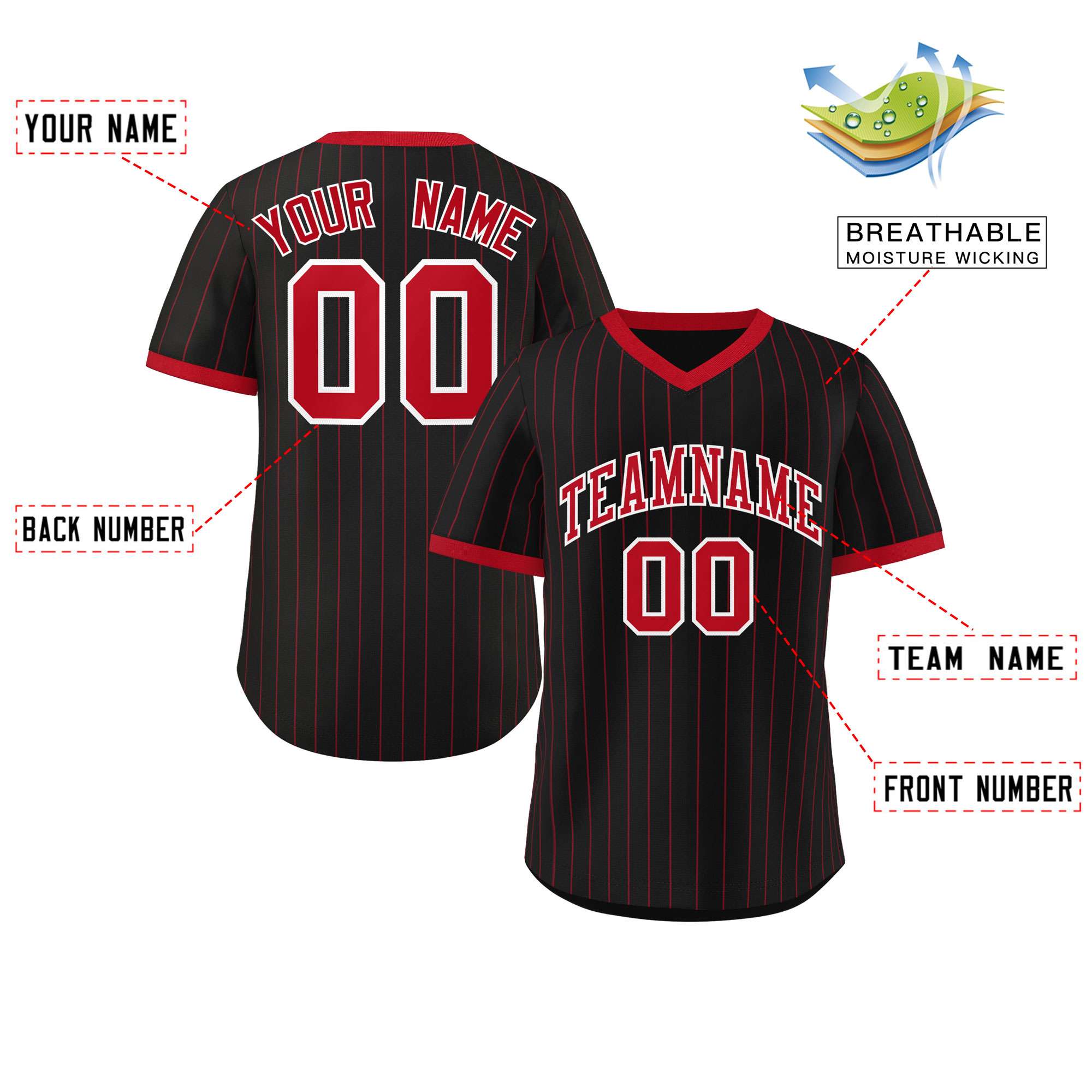 Custom Black Red Stripe Fashion Authentic Pullover Baseball Jersey