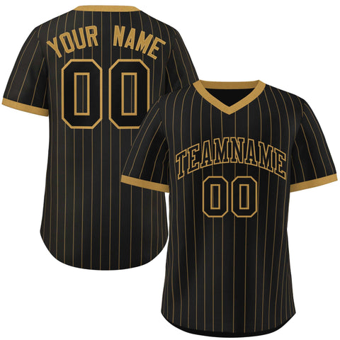 Custom Black Old Gold Stripe Fashion Authentic Pullover Baseball Jersey