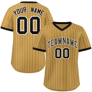 Custom Old Gold Black Stripe Fashion Authentic Pullover Baseball Jersey