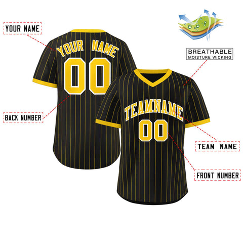 Custom Black Gold Stripe Fashion Authentic Pullover Baseball Jersey