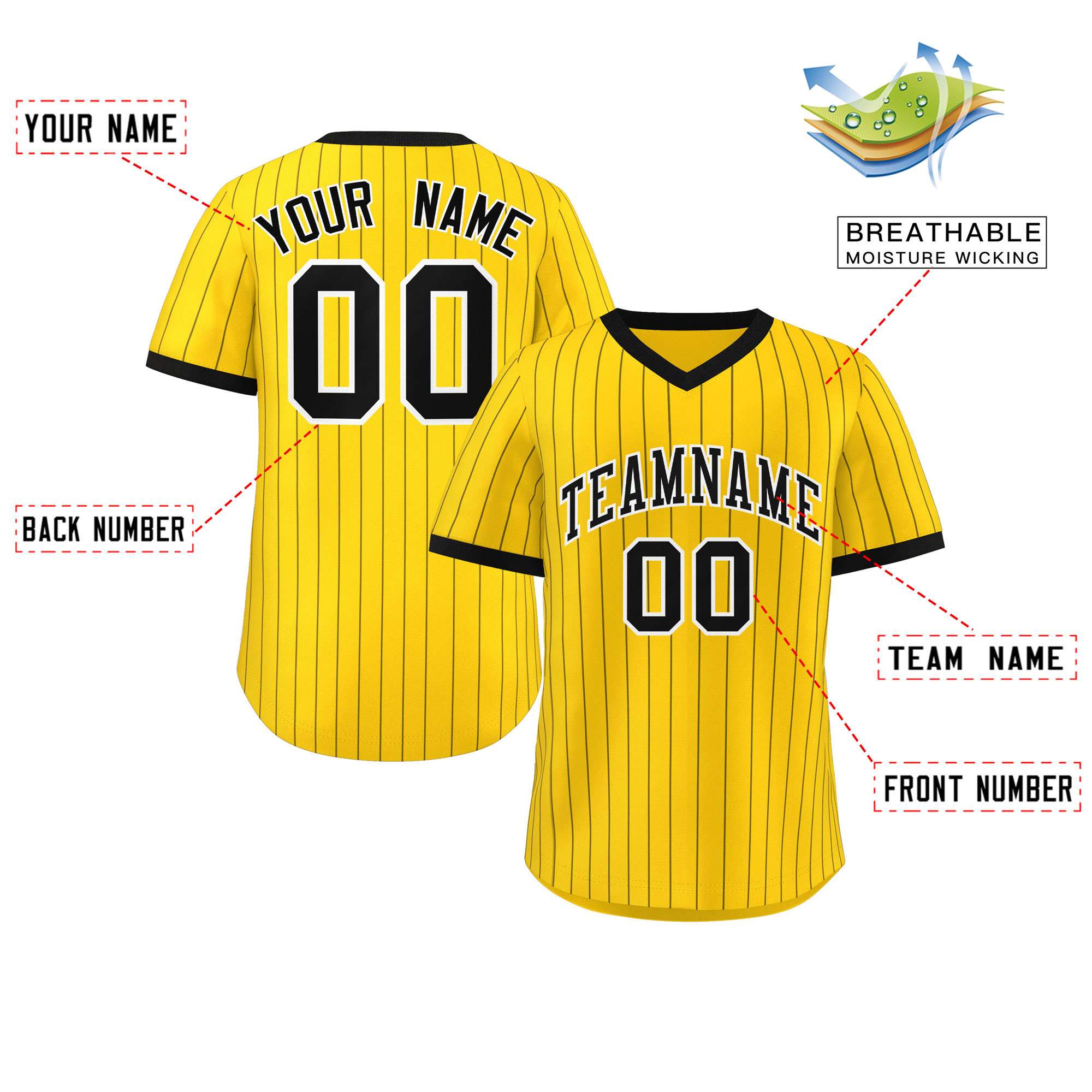 Custom Gold Black Stripe Fashion Authentic Pullover Baseball Jersey