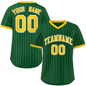 Custom Green Gold Stripe Fashion Authentic Pullover Baseball Jersey