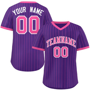 Custom Purple Pink Stripe Fashion Authentic Pullover Baseball Jersey