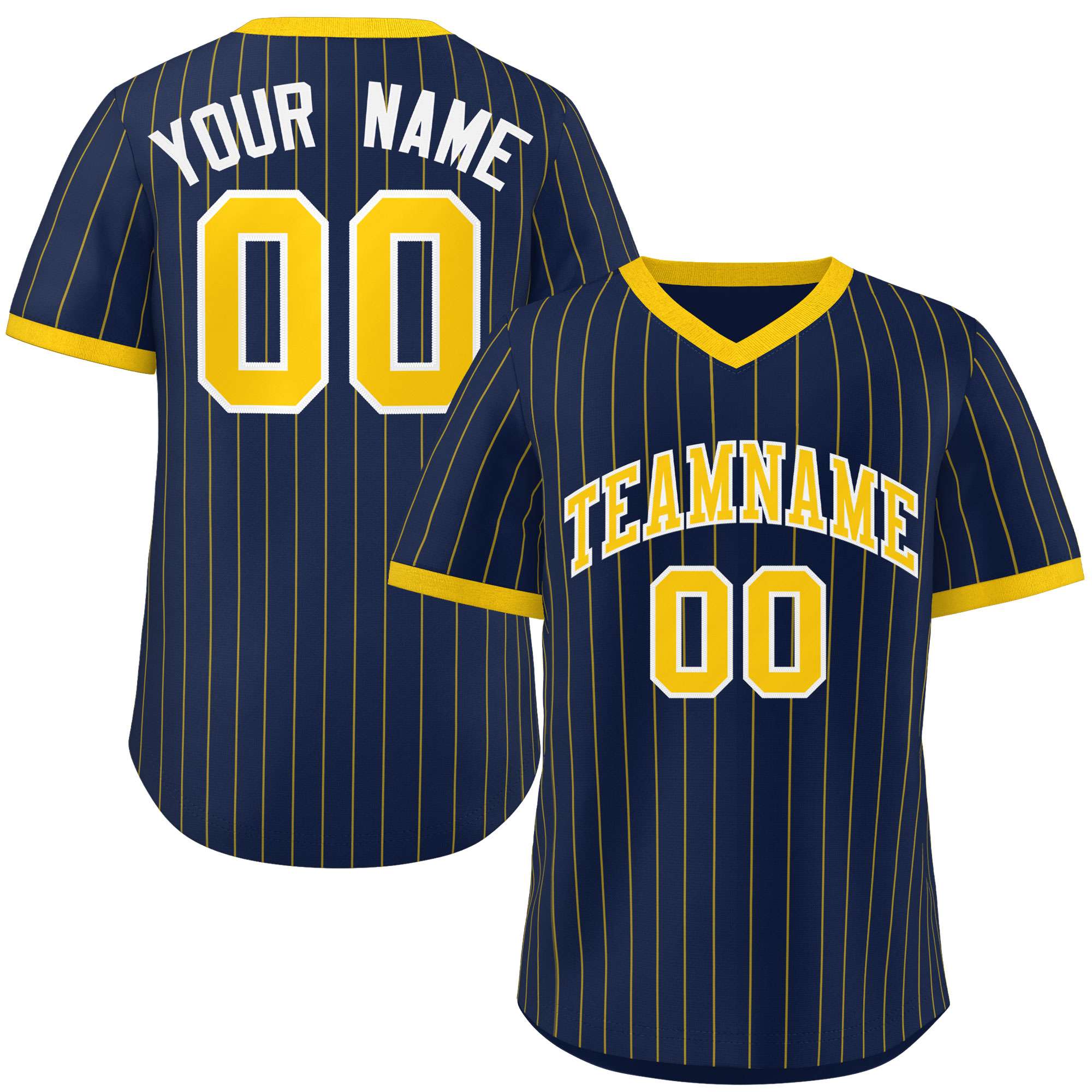 Custom Navy Gold Stripe Fashion Authentic Pullover Baseball Jersey