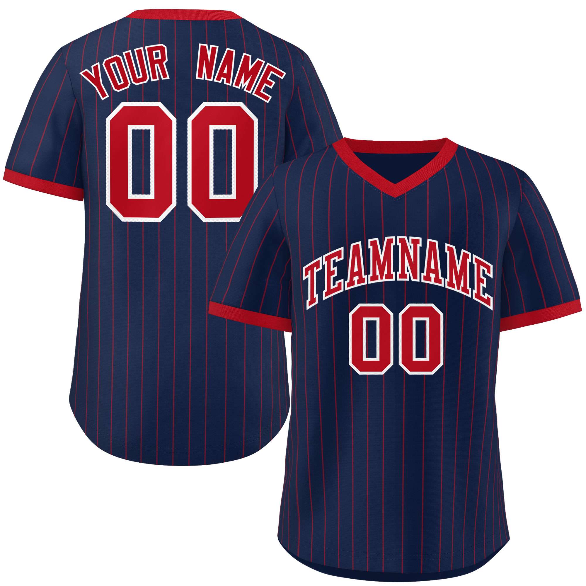 Custom Navy Red Stripe Fashion Authentic Pullover Baseball Jersey