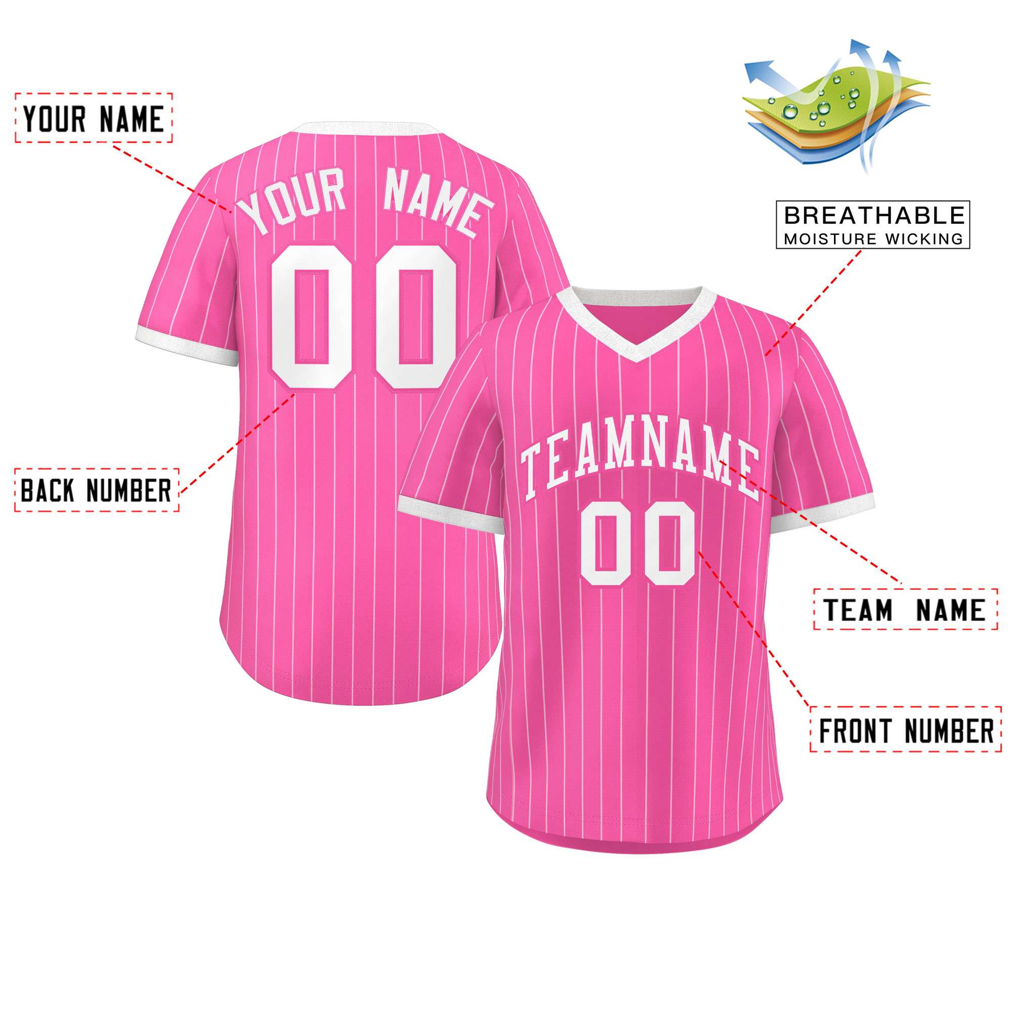 Custom Pink White Stripe Fashion Authentic Pullover Baseball Jersey