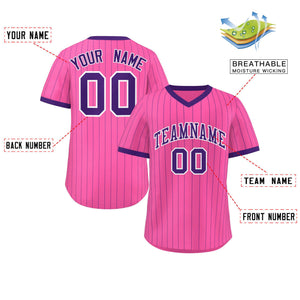 Custom Pink Purple Stripe Fashion Authentic Pullover Baseball Jersey