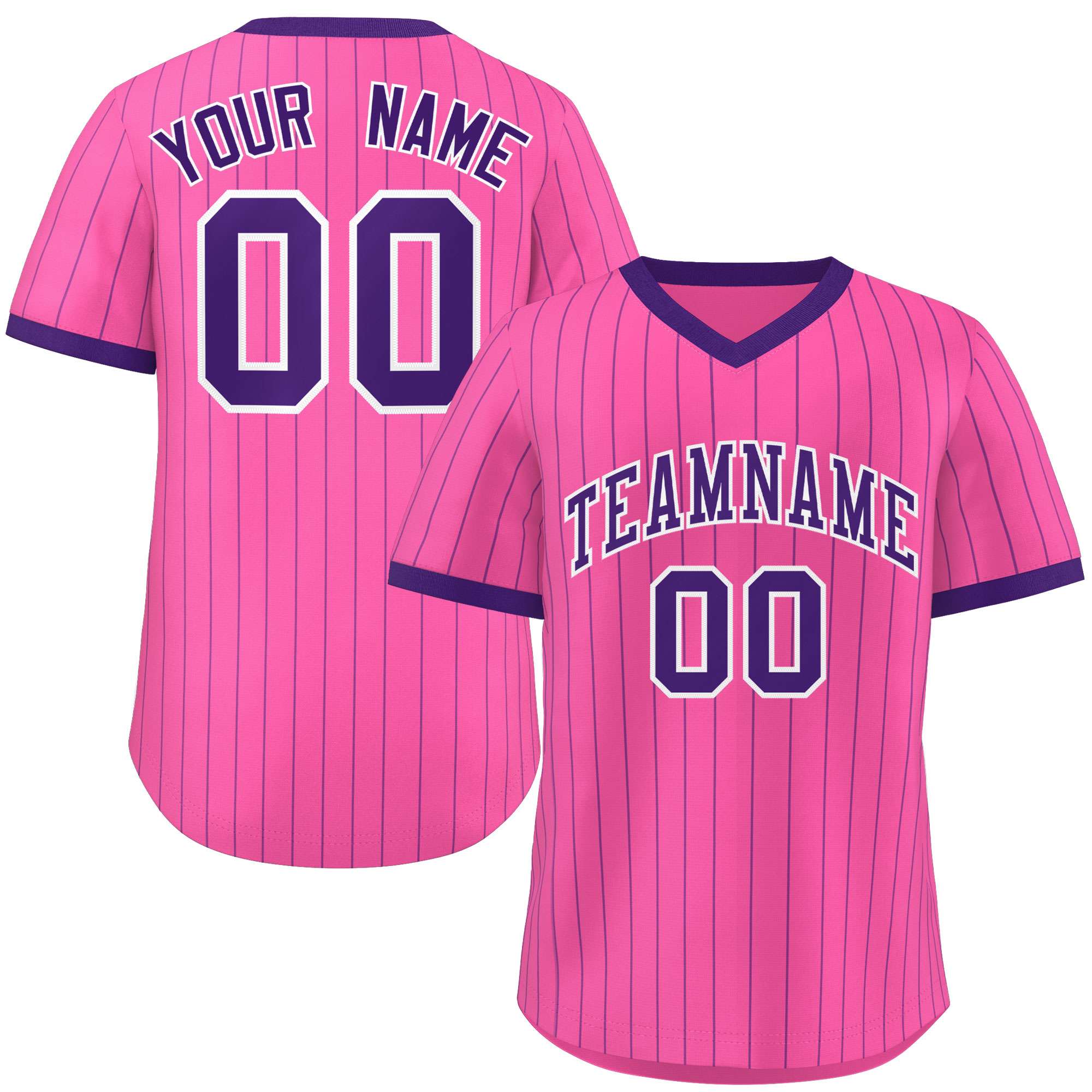 Custom Pink Purple Stripe Fashion Authentic Pullover Baseball Jersey