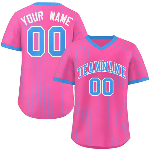 Custom Pink Powder Blue Stripe Fashion Authentic Pullover Baseball Jersey