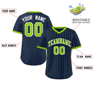 Custom Navy Neon Green Stripe Fashion Authentic Pullover Baseball Jersey