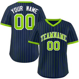 Custom Navy Neon Green Stripe Fashion Authentic Pullover Baseball Jersey