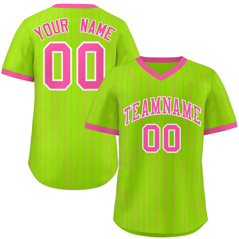 Custom Neon Green Pink Stripe Fashion Authentic Pullover Baseball Jersey