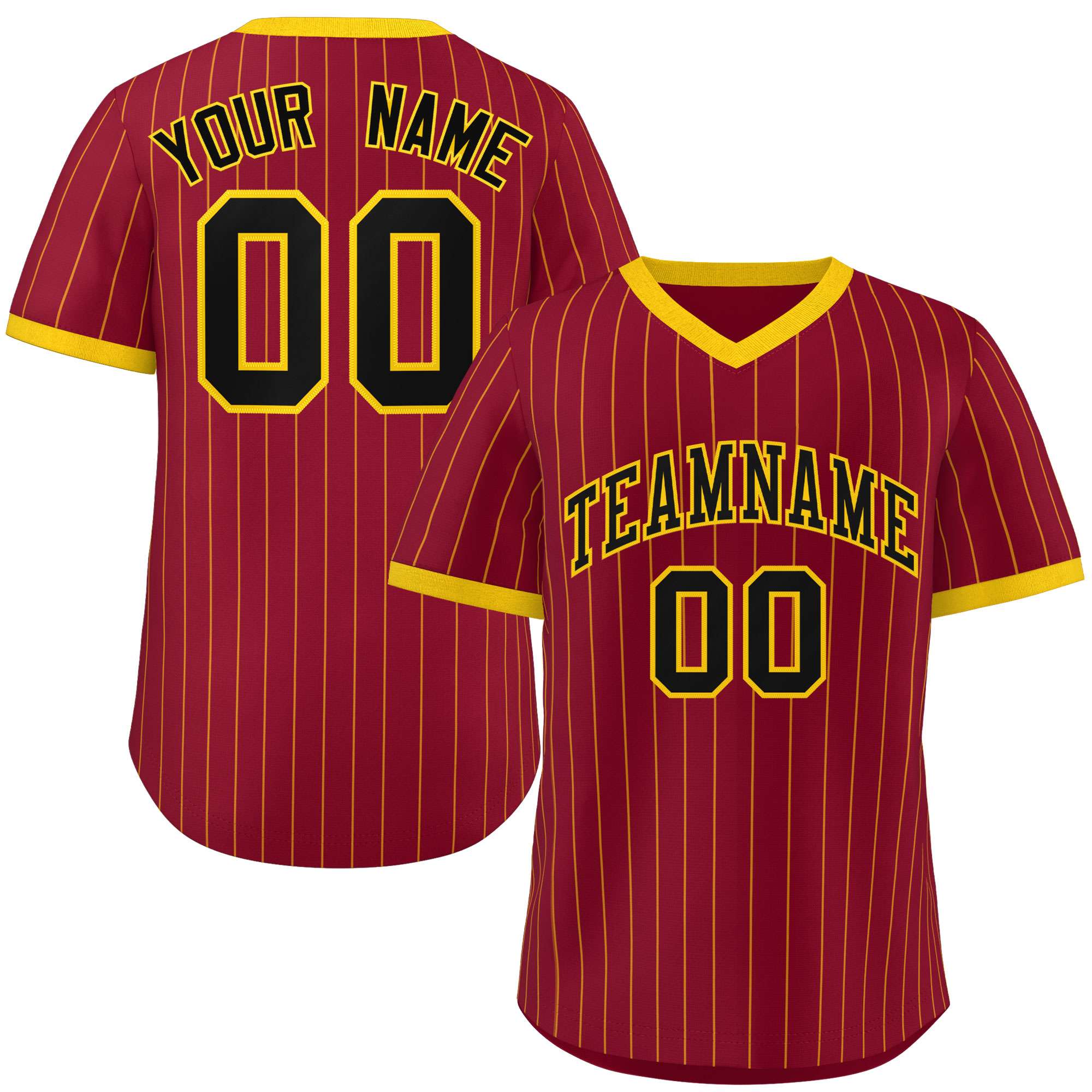 Custom Crimson Gold Stripe Fashion Authentic Pullover Baseball Jersey