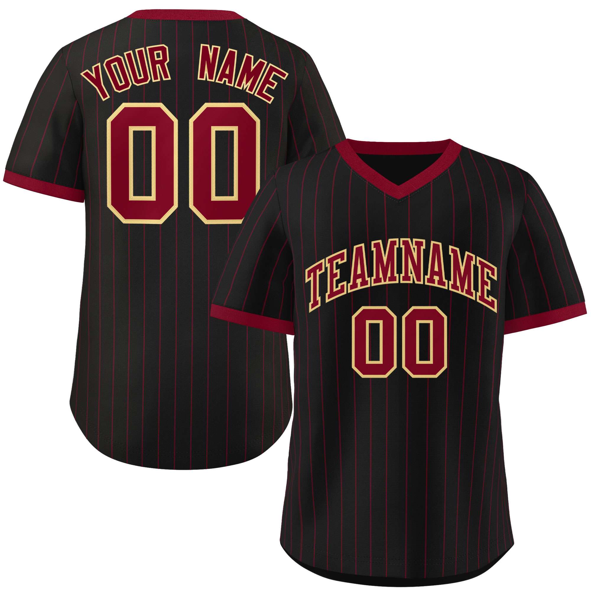 Custom Black Crimson Stripe Fashion Authentic Pullover Baseball Jersey