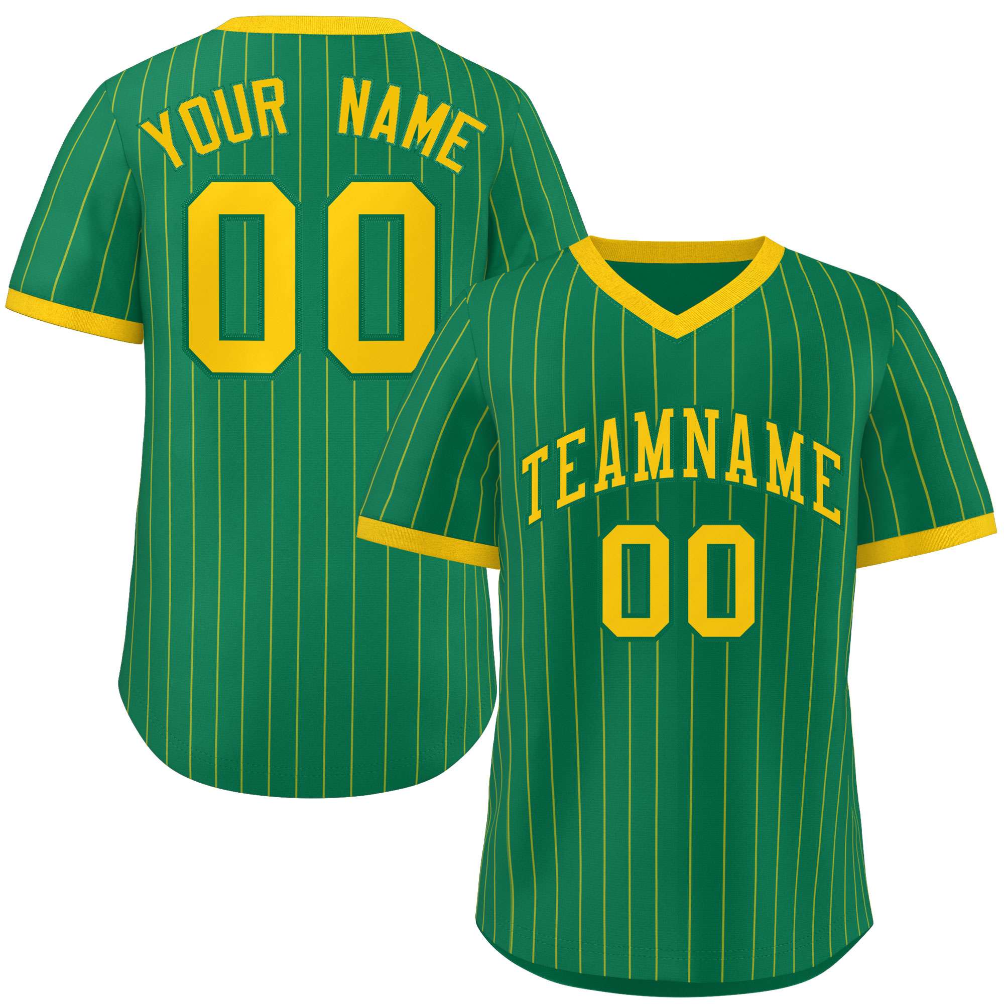 Custom Kelly Green Gold Stripe Fashion Authentic Pullover Baseball Jersey