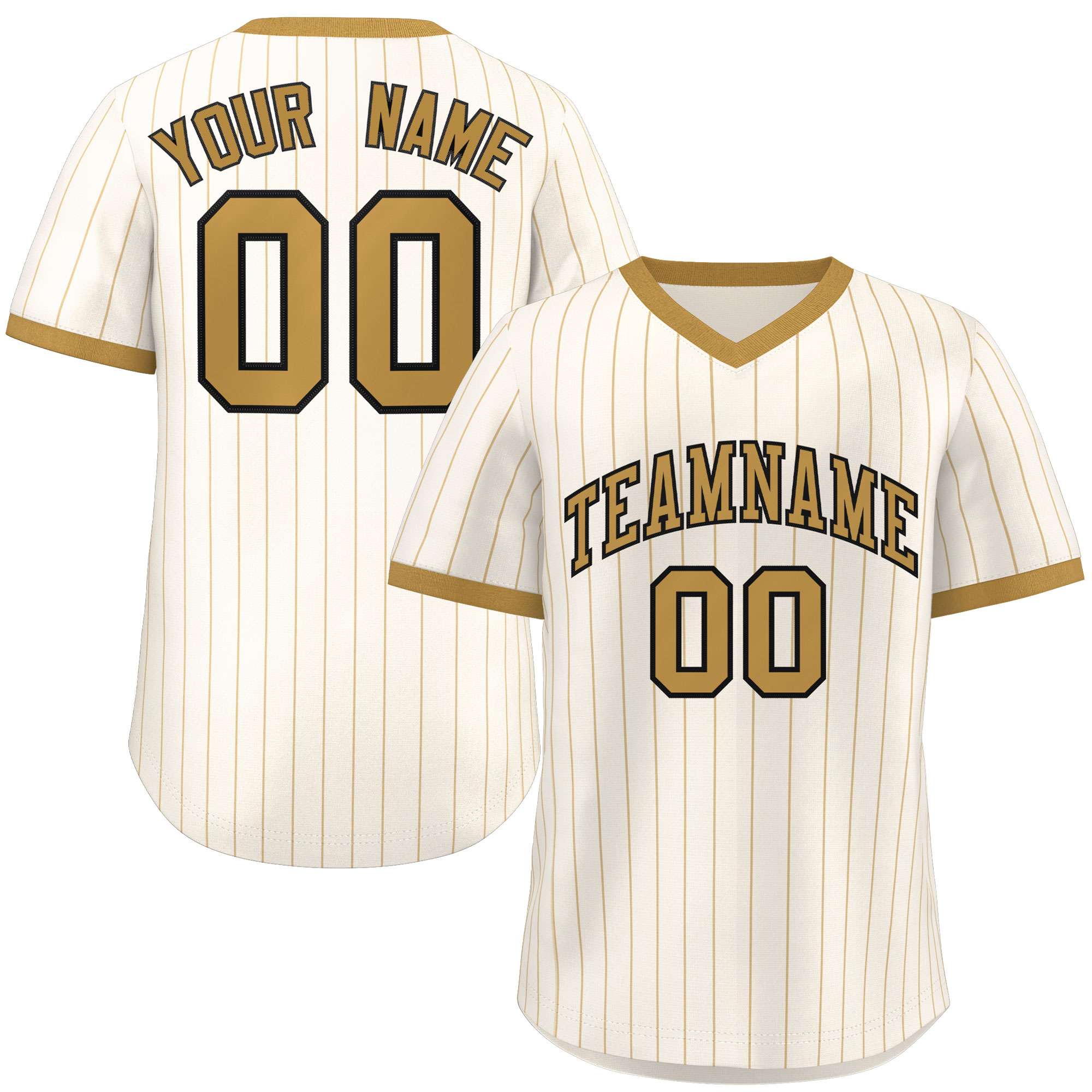 Custom Cream Old Gold Stripe Fashion Authentic Pullover Baseball Jersey