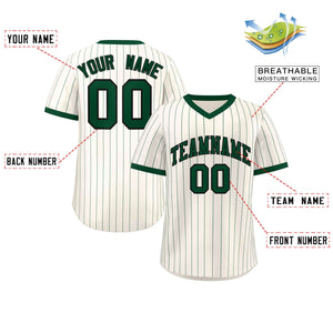 Custom Cream Green Stripe Fashion Authentic Pullover Baseball Jersey