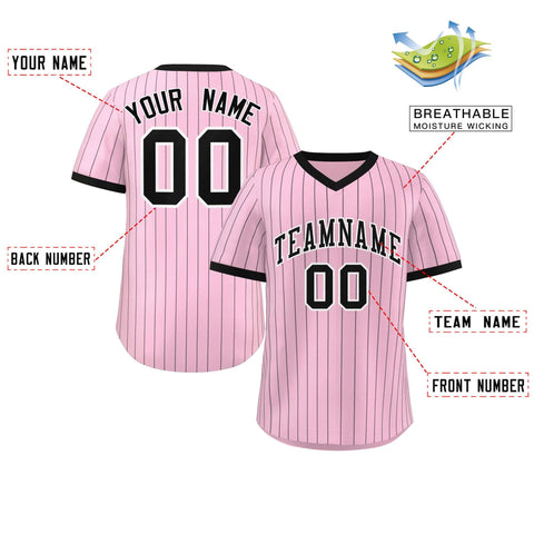 Custom Light Pink Black Stripe Fashion Authentic Pullover Baseball Jersey