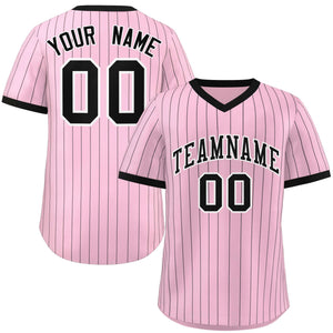 Custom Light Pink Black Stripe Fashion Authentic Pullover Baseball Jersey