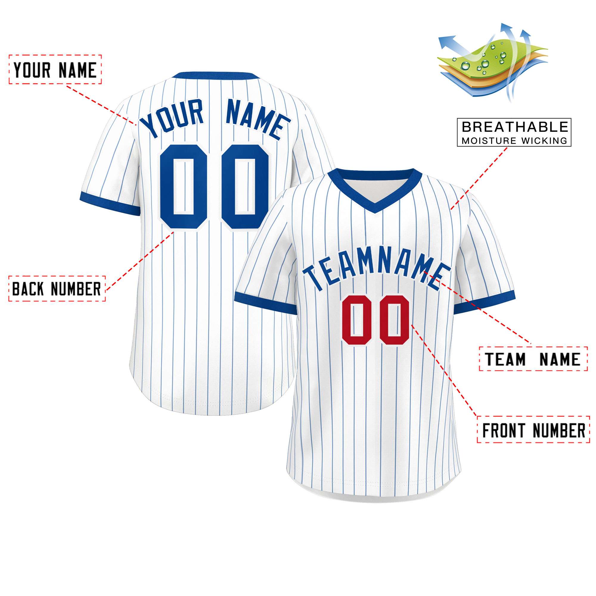 Custom White Royal Stripe Fashion Authentic Pullover Baseball Jersey