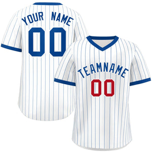 Custom White Royal Stripe Fashion Authentic Pullover Baseball Jersey