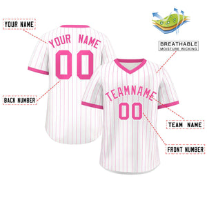 Custom White Pink Stripe Fashion Authentic Pullover Baseball Jersey