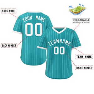 Custom Aqua White Stripe Fashion Authentic Pullover Baseball Jersey