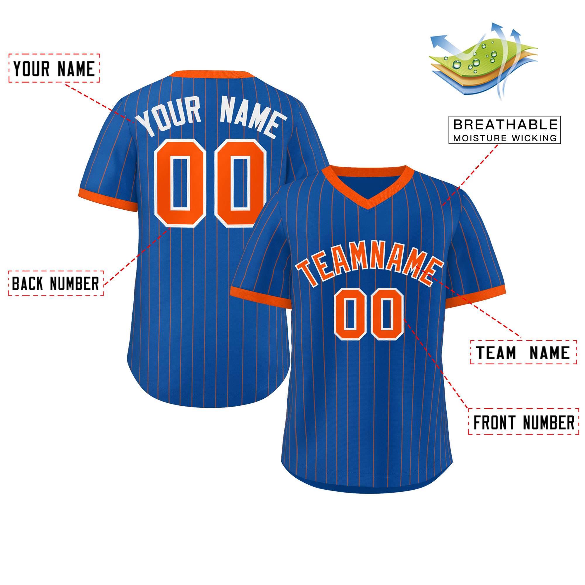 Custom Royal Orange Stripe Fashion Authentic Pullover Baseball Jersey