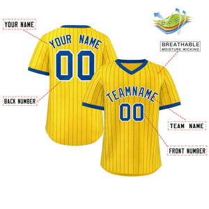 Custom Gold Royal Stripe Fashion Authentic Pullover Baseball Jersey