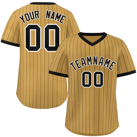 Custom Old Gold Black Stripe Fashion Authentic Pullover Baseball Jersey