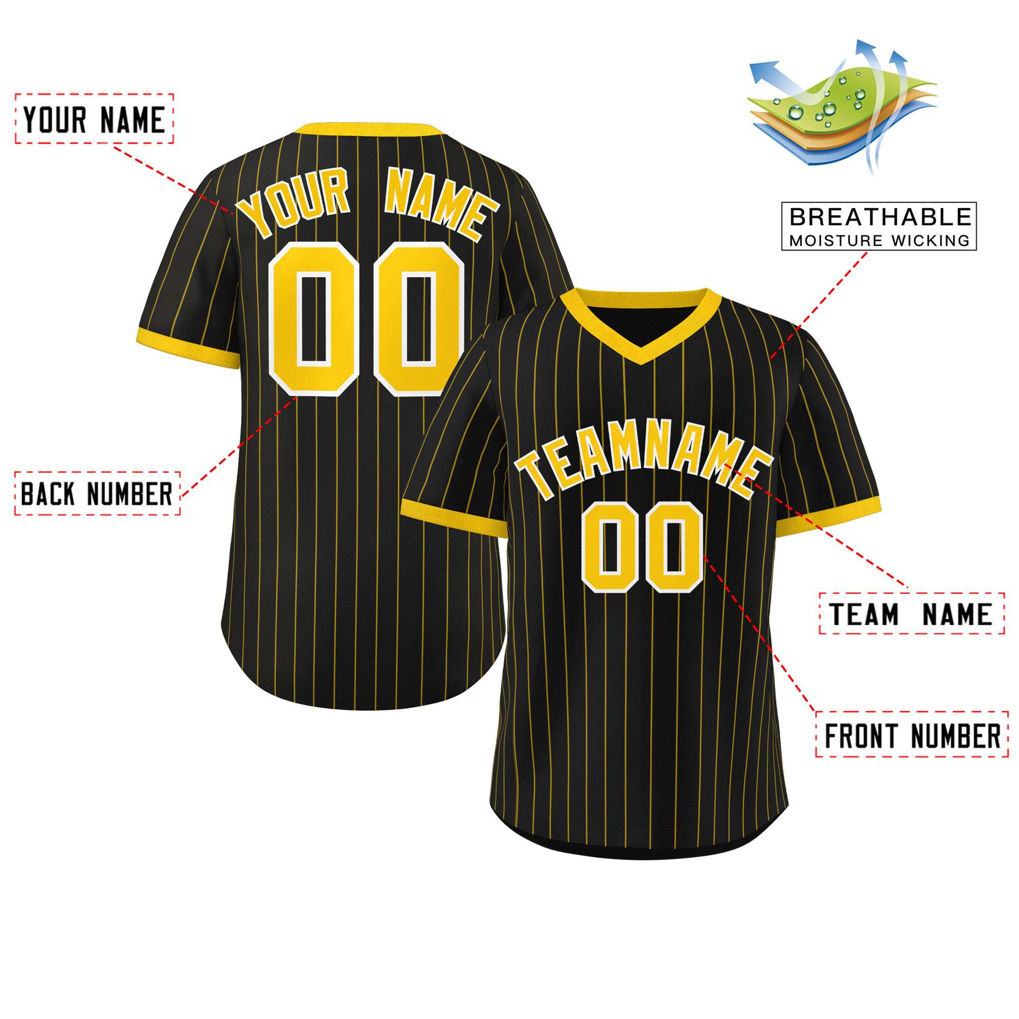 Custom Black Gold Stripe Fashion Authentic Pullover Baseball Jersey