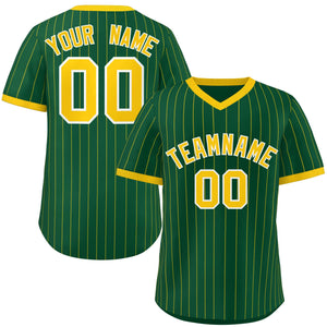 Custom Green Gold Stripe Fashion Authentic Pullover Baseball Jersey