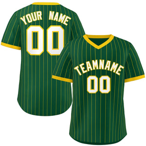 Custom Green Gold Stripe Fashion Authentic Pullover Baseball Jersey