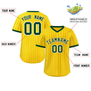 Custom Gold Green Stripe Fashion Authentic Pullover Baseball Jersey