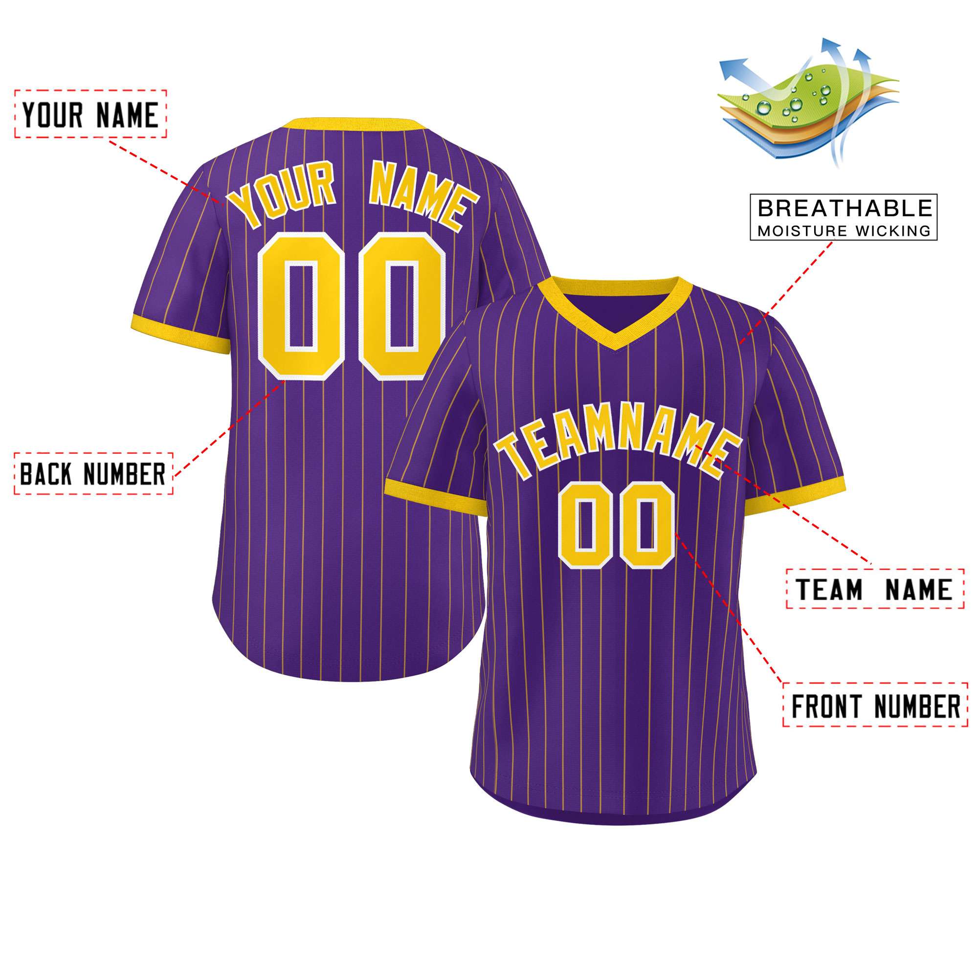 Custom Purple Gold Stripe Fashion Authentic Pullover Baseball Jersey