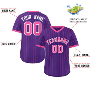 Custom Purple Pink Stripe Fashion Authentic Pullover Baseball Jersey