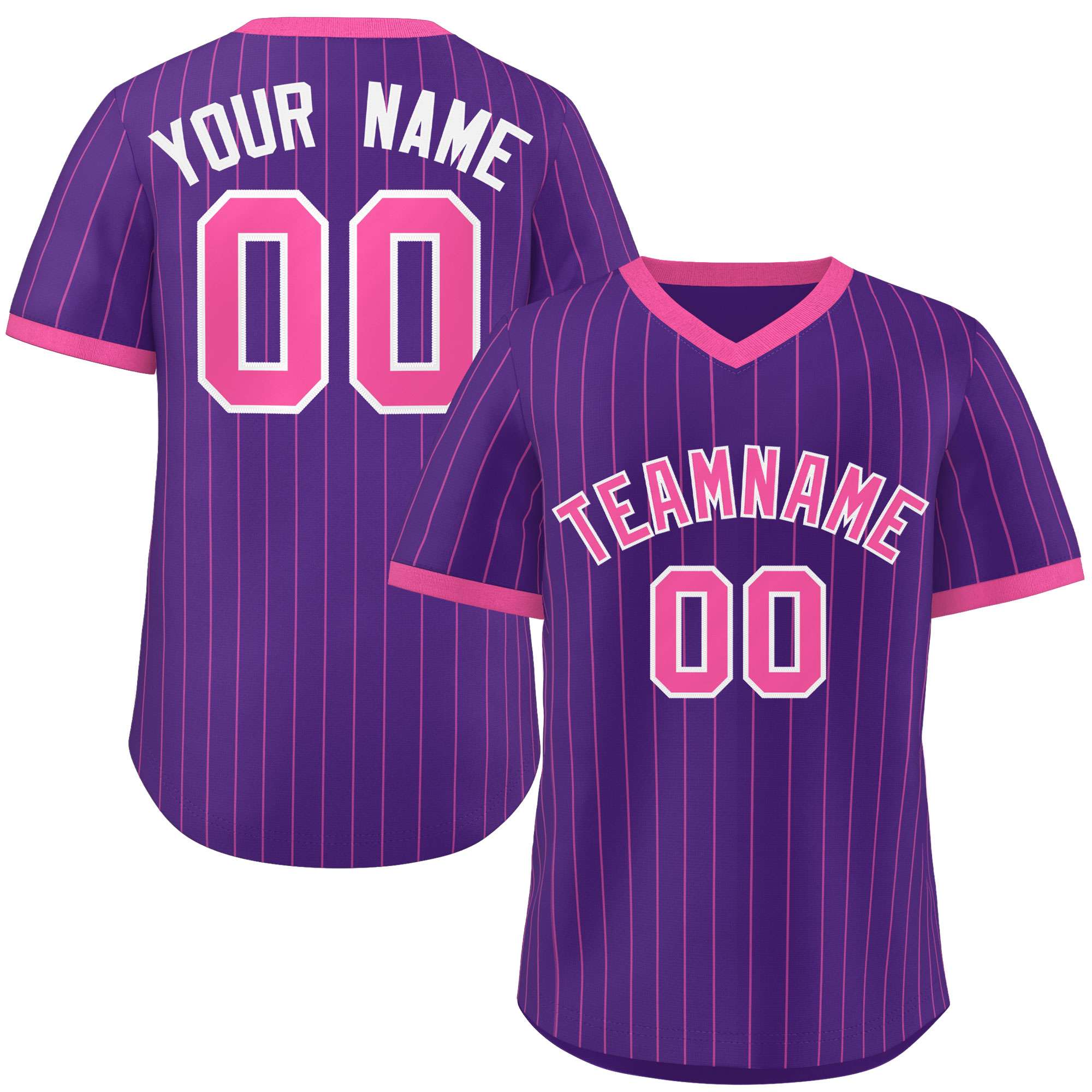 Custom Purple Pink Stripe Fashion Authentic Pullover Baseball Jersey