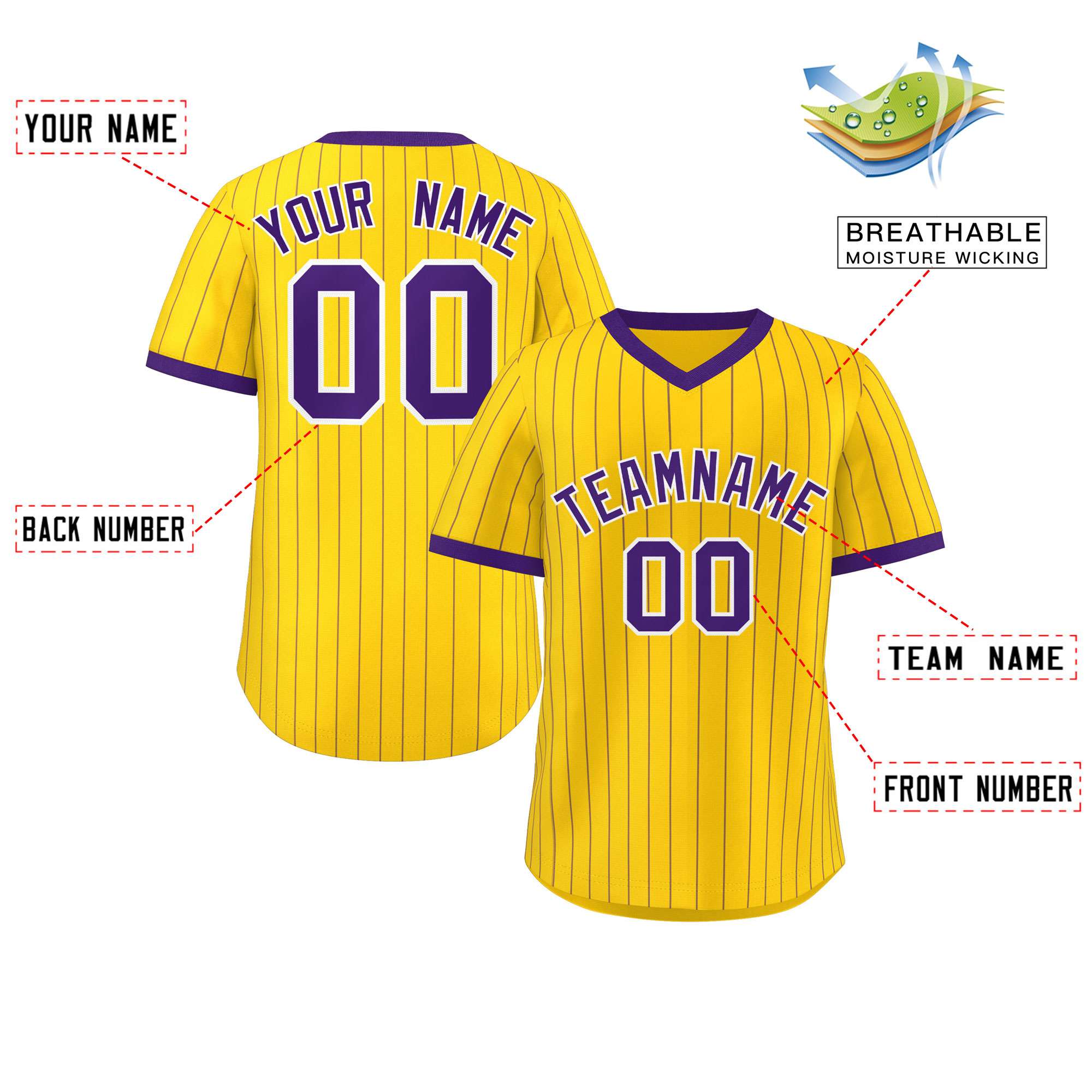 Custom Gold Purple Stripe Fashion Authentic Pullover Baseball Jersey