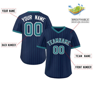 Custom Navy Aqua Stripe Fashion Authentic Pullover Baseball Jersey