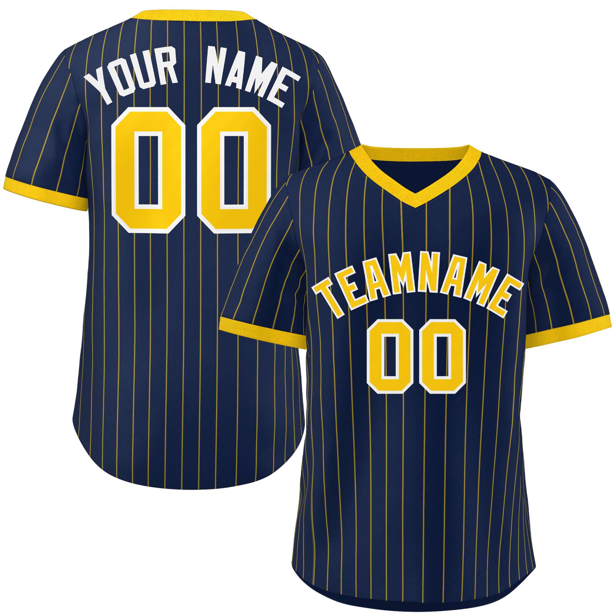 Custom Navy Gold Stripe Fashion Authentic Pullover Baseball Jersey