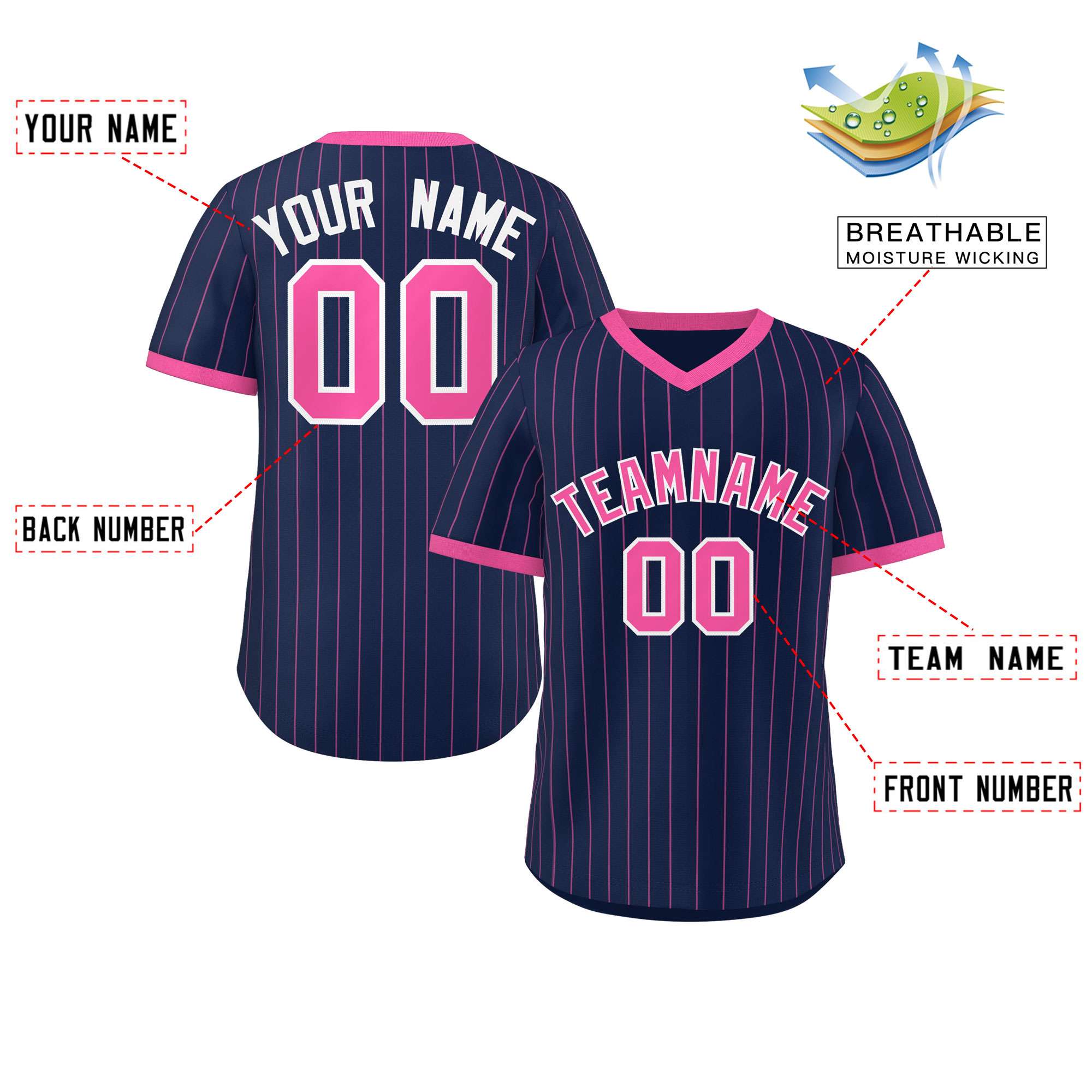 Custom Navy Pink Stripe Fashion Authentic Pullover Baseball Jersey