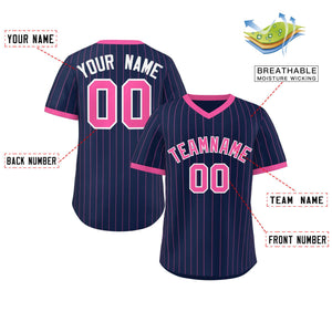 Custom Navy Pink Stripe Fashion Authentic Pullover Baseball Jersey