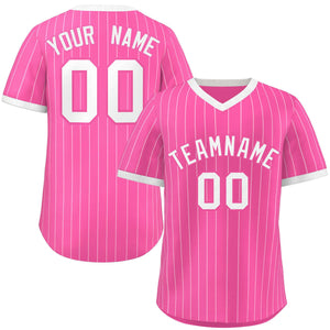 Custom Pink White Stripe Fashion Authentic Pullover Baseball Jersey