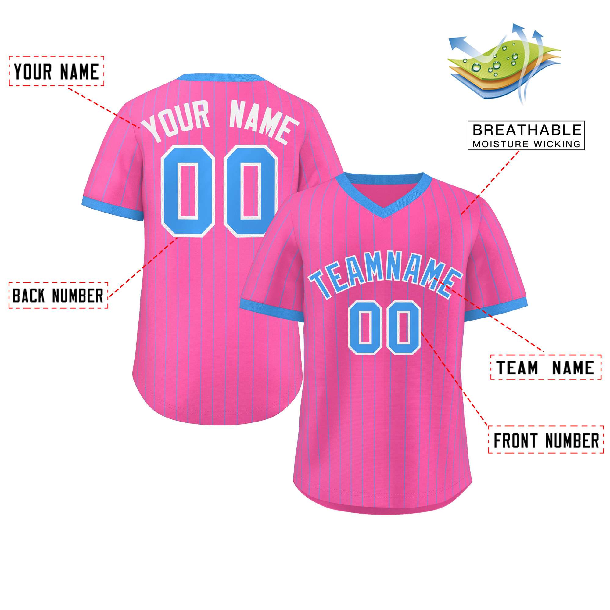 Custom Pink Powder Blue Stripe Fashion Authentic Pullover Baseball Jersey