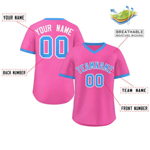 Custom Pink Powder Blue Stripe Fashion Authentic Pullover Baseball Jersey