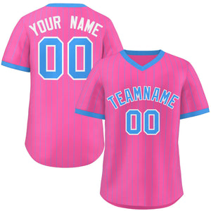 Custom Pink Powder Blue Stripe Fashion Authentic Pullover Baseball Jersey