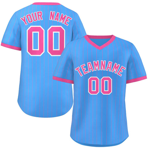Custom Powder Blue Pink Stripe Fashion Authentic Pullover Baseball Jersey