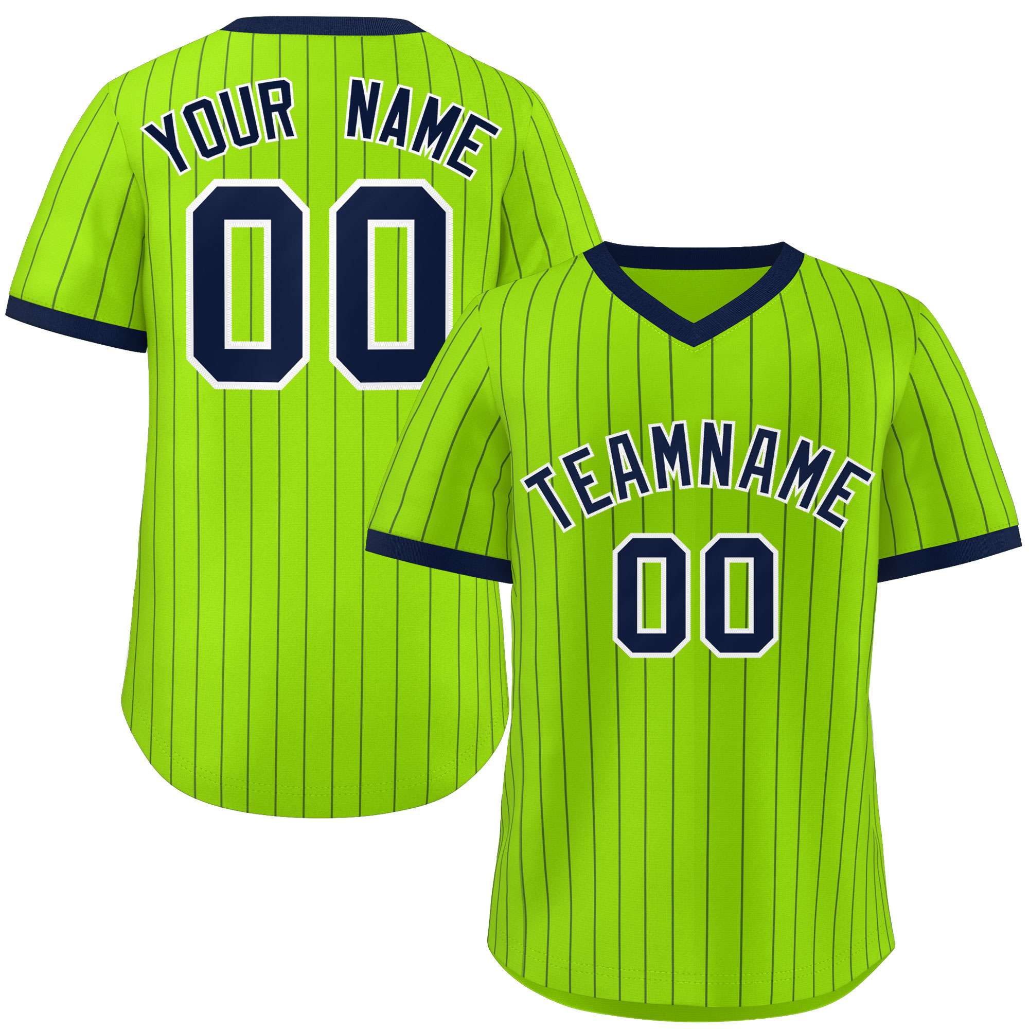 Custom Neon Green Navy Stripe Fashion Authentic Pullover Baseball Jersey