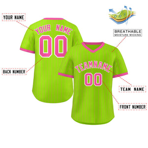 Custom Neon Green Pink Stripe Fashion Authentic Pullover Baseball Jersey