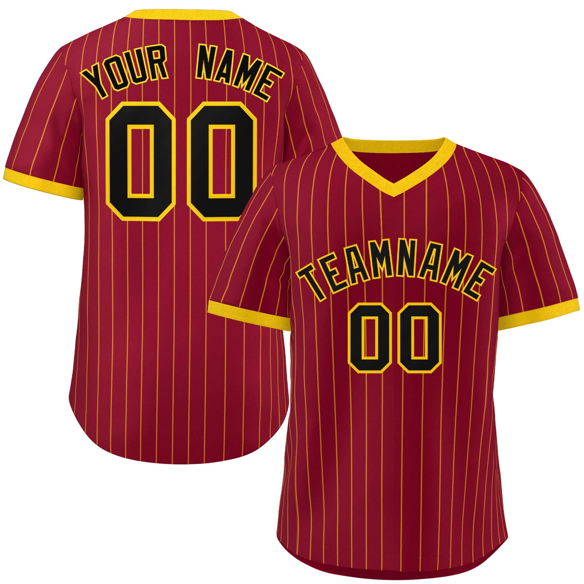 Custom Crimson Gold Stripe Fashion Authentic Pullover Baseball Jersey